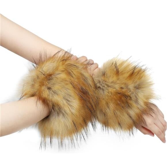Women's Faux Fur Wrist Cuffs Wristbands Nature - Picture 1 of 6